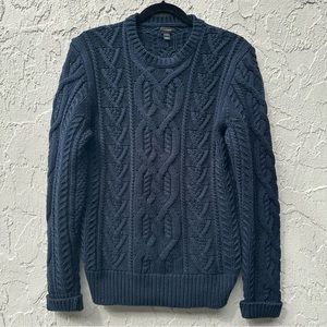 J CREW Cable Knit Fisherman Crew Neck Sweater Mens Medium Navy Blue Preppy